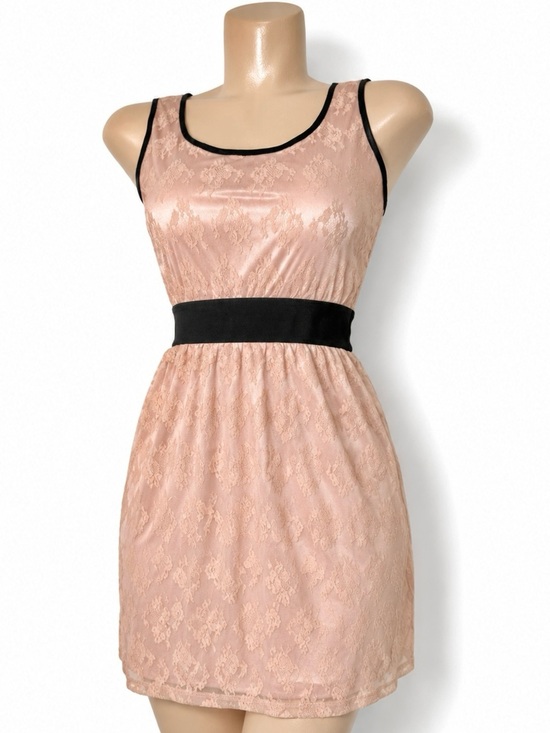 Forever 21 Dresses & Skirts - XXI Blush Pink Lace Mini Dress Black Waist Coquette Size Small
